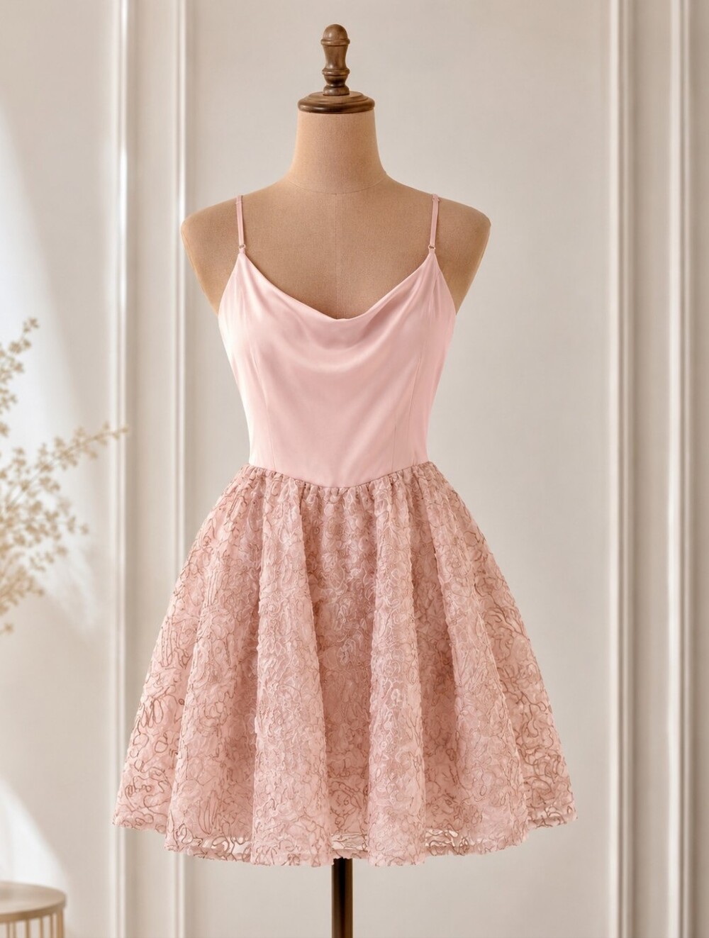 David’s Bridal formal dress in a soft blush-pink color